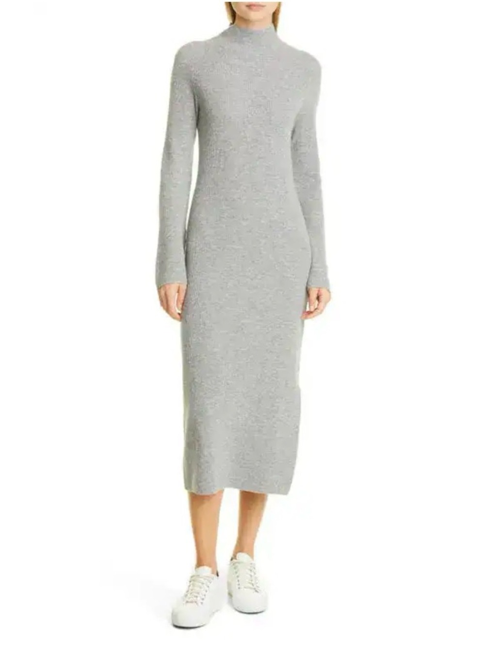 Theory Gray Ribbed Wool & Cashmere Midi Sweater Dress